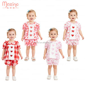 Ensemble de broderie pour fille, Saint-Valentin, nœud papillon Peter Pan, vêtements pour filles, manches courtes, ensemble de <span class=keywords><strong>2</strong></span> pièces pour filles - Product Image 1