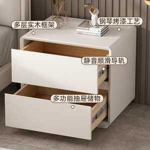 Modern Lacquered Wood Nightstand 2 Drawer <b>Storage</b> <b>Cabinet</b> For Bedroom Home Use - Product Image 3