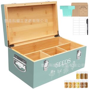 Wooden <b>Seed</b> <b>Storage</b> Box With Compartments Rectangular Green Solid Color Covered Plant <b>Seed</b> Organizer - Product Image 1