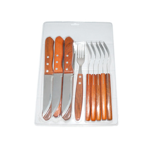 Bán Chạy 12 Chiếc Lưỡi Dao Răng Cưa Nhà Bếp Bằng Thép Không Gỉ Bộ Dao Và Nĩa Bít Tết Có Tay Cầm Bằng Gỗ - Product Image 5