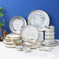 Style nordique ménage vaisselle marbrure motif or bord assiettes en céramique plats bol pour poisson fruits vaisselle assiettes en céramique