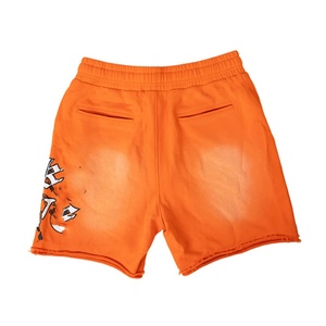 Manufacturer Men Drawstring Mid Vintage Shorts Custom Brand Street Swear Acid Washed 100% Cotton Casual Sun Faded Sweat Shorts - Product Image 2