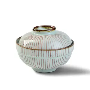 Грубая керамическая миска с ручной росписью и чаша с креативными линиями, керамическая посуда в японском стиле tureen