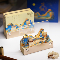 Modèle de la Grande Muraille en papier 3D de luxe moderne, calendrier, gravure laser, lumière LED, porte-stylo en acrylique pour la décoration de la maison/du bureau