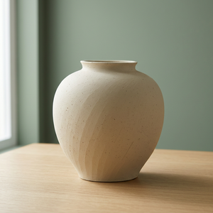 Vase de table en céramique beige rustique, finition mate, pot en poterie brute, récipient décoratif pour fleurs, pour étagère de salon - Product Image 2