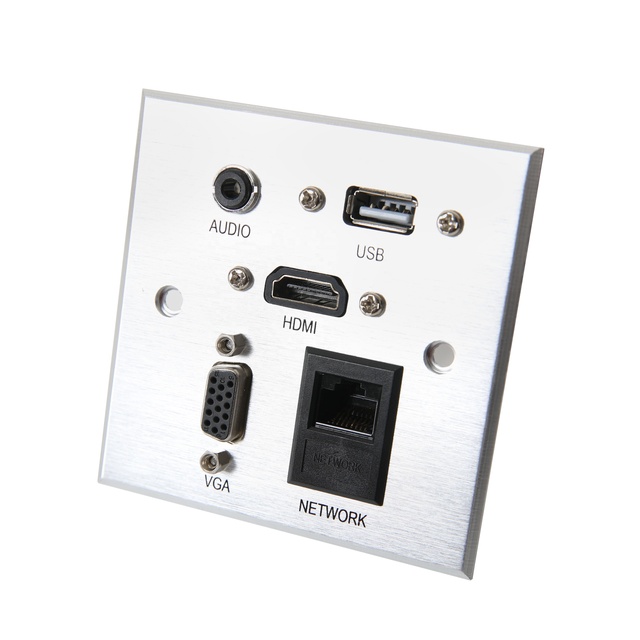 Smart Multimedia Aluminum Panel Audio VGA USB Port Wall Plate 86 Type Socket Brushed Silver/Black