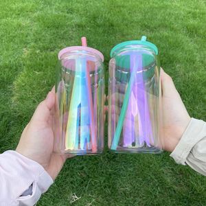 Verre à bière personnalisé avec logo scintillant, sublimation, 16 oz, arc-en-ciel irisé, plaqué, pour enveloppes UV DTF - Product Image 3