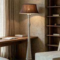 Lampadaire moderne de luxe en métal argenté en spirale avec abat-jour en tissu marron foncé pour salon, chambre à coucher, hôtel, projet d'éclairage personnalisé