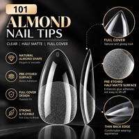 120 PCS Tip Kuku Pre-Etched Transparan Full Cover Bentuk Almond Coffin Square Setengah Matte Ekstensi Kuku Logo Custom Grosir