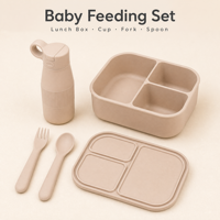 Ensemble d'alimentation pour bébé en silicone de qualité alimentaire personnalisé avec boîte à lunch à 3 compartiments, tasse, fourchette, cuillère, vaisselle pour tout-petits