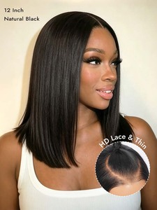 Perruque Lace HD 5x5 en cheveux vietnamiens bruts, coupe bob lisse, densité 250%, double tirage, Ombré Marron, 8-14 pouces, conviviale pour les débutants - Product Image 6