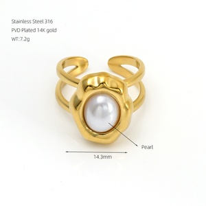 Anillo de Acero Inoxidable 316L con Piedra Ojo de Tigre y Aventurina, Chapado en Oro de 18K, Anillo Ajustable de Acero Titanio para Mujer - Product Image 4