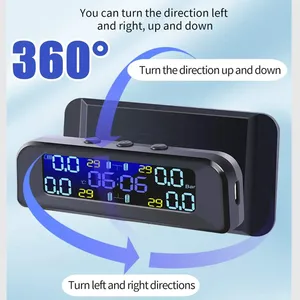ระบบตรวจสอบแรงดันลมยาง TPMS สำหรับรถยนต์อัจฉริยะ พลังงานแสงอาทิตย์ จอแสดงผลดิจิตอล TMPS LCD พร้อม USB ระบบเตือนภัยอัตโนมัติ เซ็นเซอร์แรงดันลมยาง - Product Image 2