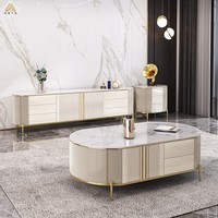 Meubles de salon de luxe Fourniture directe d'usine Table basse minimaliste ovale en pierre frittée en acier inoxydable