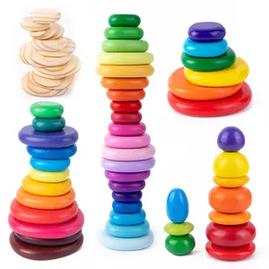 Bloques de guijarros de arcoíris de madera Montessori, juguetes de construcción de piedras apiladas, juego de bloques apilables, juguetes para niños, regalo