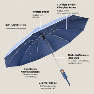 Easy Fold 427g Reflective Strip 106cm Diameter 10 Ribs <b>Windproof</b> 10m/s Automatic Open Inverted Custom Logo Folding <b>Umbrella</b> - Product Image 2