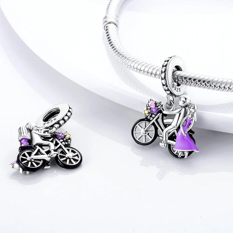Romantic Bicycle Lover Charms Beads 925 Sterling Silver Colorful