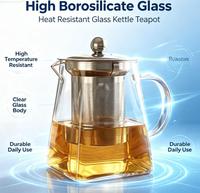 Service à thé classique en verre borosilicate à base carrée avec infuseur en acier inoxydable, chauffe-thé portable compatible et durable
