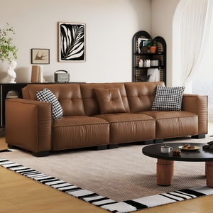 Sofá de Cuero Genuino Estilo Retro Medieval Americano, de Piso a Techo, <span class=keywords><strong>para</strong></span> Sala de Estar de Apartamentos Pequeños - Product Image 1
