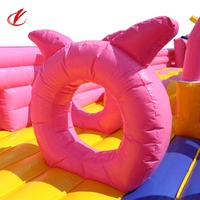 Fête d'anniversaire cochon videur gonflable aire de jeux château de rebond rose toboggan sec enfants châteaux gonflables à vendre