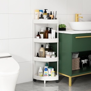 Bathroom Corner <b>Shelf</b> 4 Tier Circular Plastic Storage Rack Floor Standing With Wheels For Bathroom Organization - Product Image 1