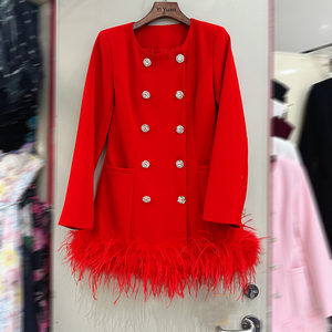 LS2722 Nouvelle mode de <span class=keywords><strong>robe</strong></span> formelle élégante avec bouton Party Club Robes à manches longues Mini Plumes pour femmes - Product Image 3