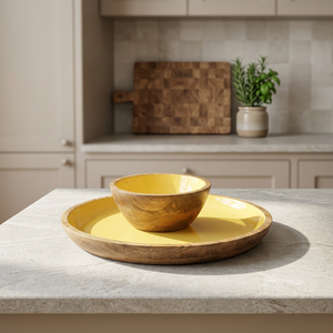 Assiette en bois pour mangas garçons, avec bol de service, couleur jaune - Product Image 2