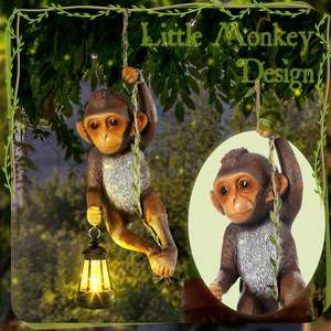 Estatua <span class=keywords><strong>Solar</strong></span> para Exteriores de Resina Marrón, Chimpancé Bebé Mono Trepando en una Enredadera con Figura Colgante con Gancho para Jardín - Product Image 5