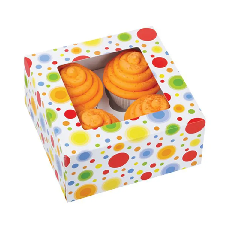 Hoge Kwaliteit Plastic Venster Papier Cake Box Individuele 4 Cupcake Doos Voor Cupcakes