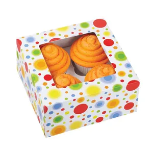 عالية الجودة البلاستيك صندوق ورقي للعرض كعكة مربع الفردية 4 كب كيك مربع لالكعك