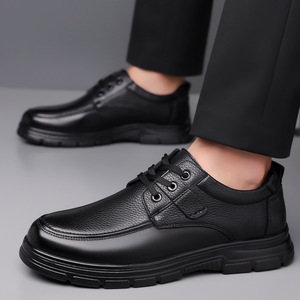 Zapatos de vestir casuales de cuero vacuno de primera calidad para hombre, con suela gruesa, tacón bajo, transpirables, formales para oficina, con cordones. - Product Image 4