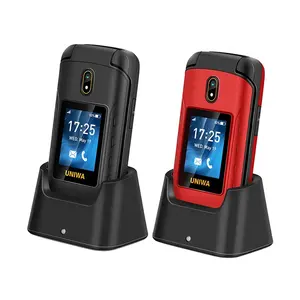 Klassieke Stijl Uniwa V 909T Flip Telefoon Voor Ouderen 2.8 Inch Hoofdscherm Sos Snelle Wijzerplaat Hac Oorstuk 4G Lte Netwerkondersteuning