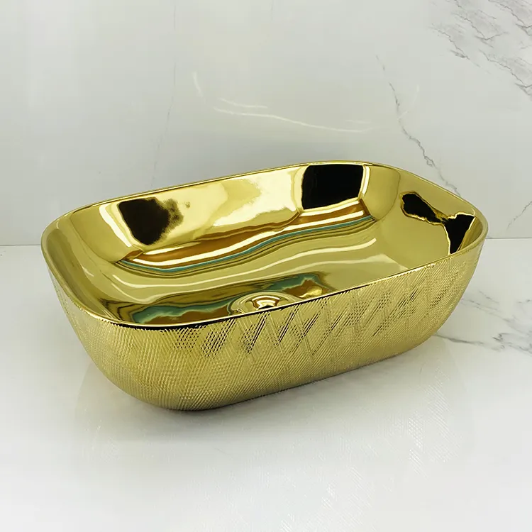 Goldene einzigartige Arbeits platte Lavabo Keramik Kunst Waschbecken Waschbecken Luxus vergoldete Farbe Hand waschbecken