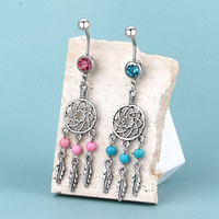Lingchee Boho Gland En Acier Inoxydable Nombril Boucle Nail Corps Piercing Bijoux Vintage Dream Catcher Pendentif Nombril Anneau
