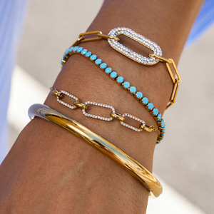 Pulsera de acero de titanio azul turquesa con engaste de canal para mujer, joyería de regalo - Product Image 3