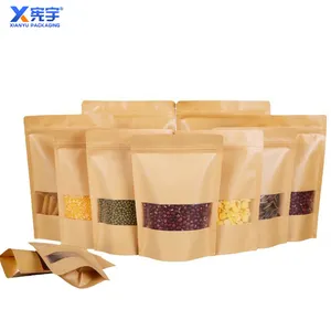 Wholesale inventory kraft paper self-supporting zipper bags thickened brown transparent plastic bags