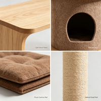 HazelDen Arbre à chat multi-niveaux écologique de 117 cm avec structure en MDF et placage de bois, niche en feutre, plateformes rembourrées et griffoir en sisal