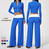 Nouvel ensemble de yoga 2 pièces 2026 à col montant et fermeture éclair, pantalon taille haute légèrement évasé color block, tenue de sport décontractée pour la gym