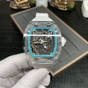 Reloj Mecánico Crystal Warrior Skeleton para Hombre, Estilo Tonneau con Cristal Transparente y Correa de Goma Negra - Product Image 1