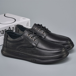 Mocassins en cuir véritable pour hommes, bout rond, à enfiler, confortables, semelle extérieure en cuir de vache, semelle en caoutchouc, couleur unie - Product Image 2