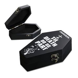 Boîte en <span class=keywords><strong>bois</strong></span> en gros, boîte de support d'anneau de cercueil, décor de cercueil de mariage gothique noir à vendre avec couvercle - Product Image 1