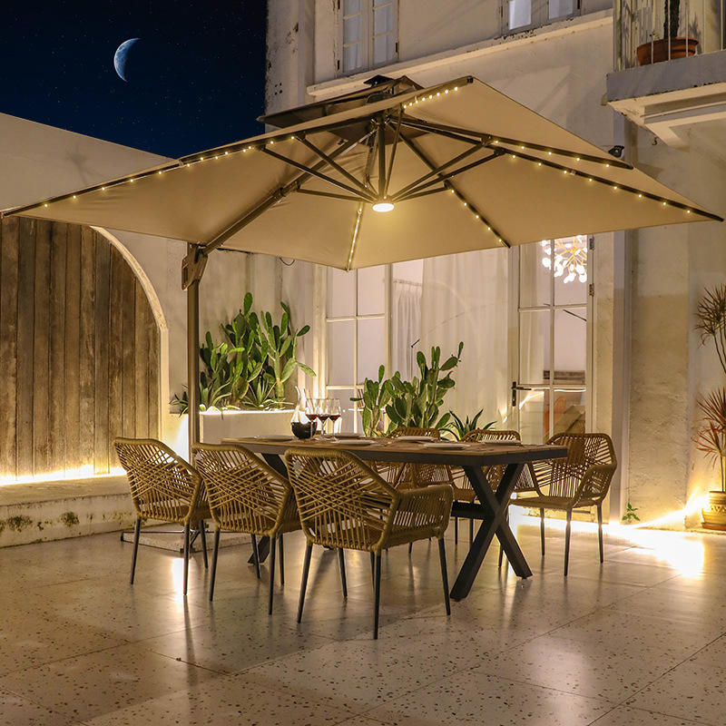 3m umbrellas +chairs 6pcs + 180*90cm wood long table