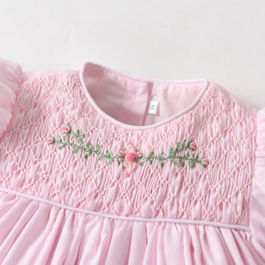 Robe d'été pour filles, motif floral imprimé, manches courtes, coupe trapèze, écologique, respirante, OEM ODM, nouvelle collection. - Product Image 3