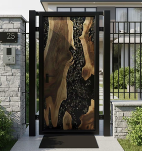 Porte en bois à bord vif avec époxy noir et or scintillant - Porte en dalle artisanale rustique moderne - Product Image 3