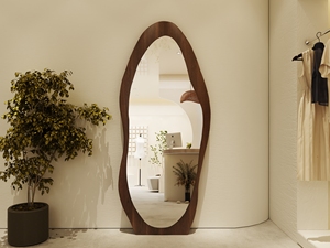 Espejo de pie de cuerpo entero con diseño de ondas en MDF color madera, sin marco, para decoración del hogar, dormitorio o vestidor. - Product Image 3