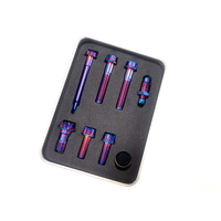 Kit de Fixations Hexagonales en Métal Brûlé Arc-en-ciel de Haute Qualité avec Boîte en Métal, Ensemble de Boulons Iridescent en Titane pour Moto de Course