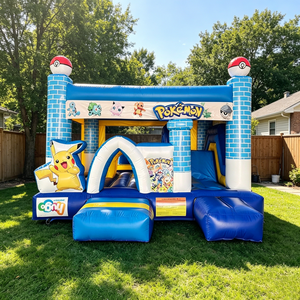 Château gonflable bleu et jaune en PVC imprimé pour enfants, pour jardin, capacité 500 kg, 10-20 personnes, usage domestique et commercial - Product Image 2