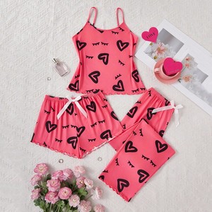 Conjunto de Tres Piezas de Ropa de Dormir Informal de Tela Tejida para Mujer, Venta al Por Mayor de Fábrica, para <span class=keywords><strong>Verano</strong></span> - Product Image 1