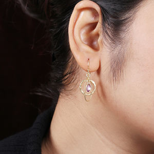 Pendientes de Plata con Baño de Oro y Amatista Clásicos de Moda Personalizados para Mujer, Estilo Lindo, Regalo de Aniversario, Venta al por Mayor - Product Image 2