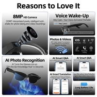 Lunettes caméra IA W630T 8MP avec transfert photo WiFi, traduction vocale, appels Bluetooth, lunettes intelligentes pour usage quotidien, mémoire 4G, lunettes de soleil